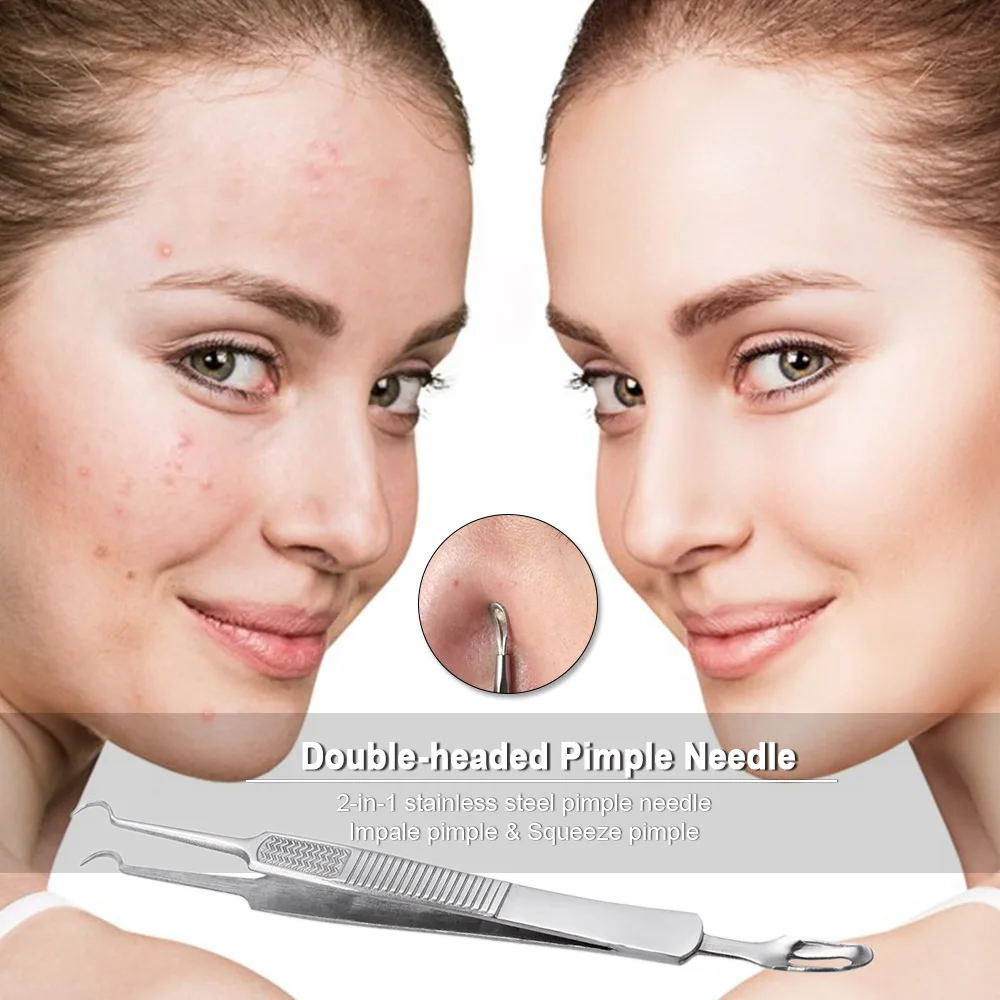 

Double-headed Stainless Steel Pimple Needles 2-in-1 Blackhead Removal Tools Acne Clip Tweezers Comedone Extractor Tool