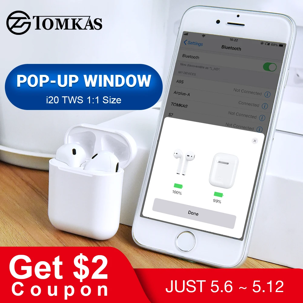 

2019 Mini i20 TWS i30 Pop-up Air Wireless Bluetooth Earphone Touch Control Headset 1:1 Size Replica For Pods PK i10 i12 i13 TWS