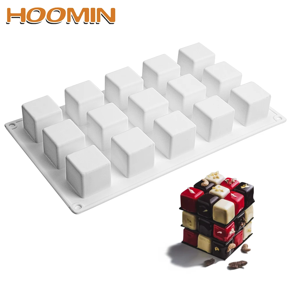 

HOOMIN Mini Truffle Chocolate Mold Baking Moulds for Dessert Muffin Brownie Pudding Jello 15 even 3D Square Silicone Cake Mold