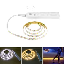 Светодиодный Ночной светильник с датчиком движения, светильник-полоса, умное включение, выключение, 1 м, 2 м, 3 м, 60 светодиодов/м, светильник для кровати, гибкая светодиодная лента, лампа, батарея 4 Aaa