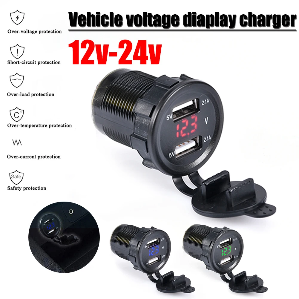 12 V/24 V зарядное устройство с двумя портами USB Автомобильное зарядное устройство мощность на выходе 5V для Pad телефоны автомобиль Лодка Караван мотоцикл Led свет измеритель напряжения