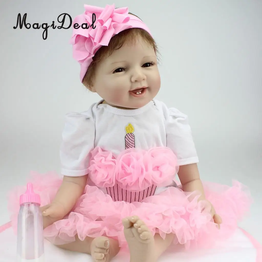 

55cm Lifelike Silicone Baby Doll Costumed Newborn Girl Kid Learning Toy