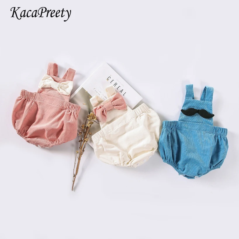 

Lovely cozy bowknot/beard Corduroy romper baby boy/girls suspender overalls infant newborn baby jumpsuit toddler outfits 0-24m