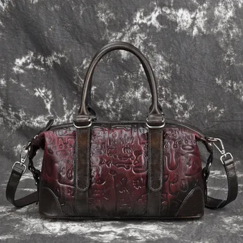 

Genuine Leather Embossed Top Handle Bag Travel Handbag Vintage Tote High Quality Natural Skin Women Shoulder Cross Body Bags