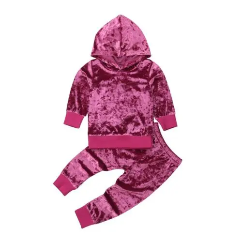 

Emmababy Fashion Baby Girls Velvet Clothes Autumn/Winter Violet Flannel Long Sleeve Hooded Shirt Tops+Pants Child Tracksuit Set