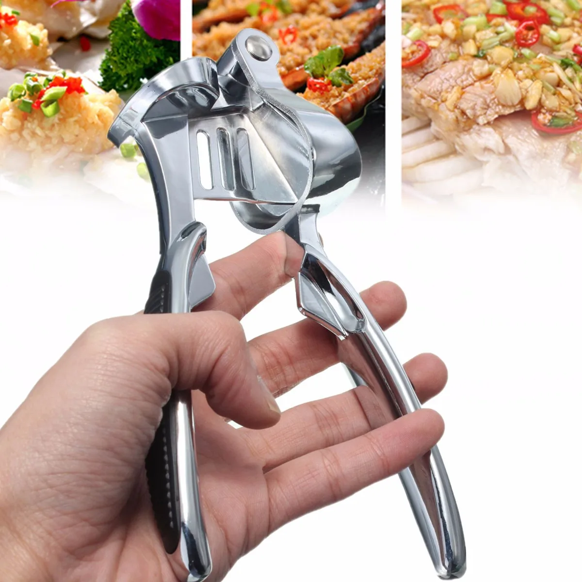 Heavy Stainless Steel Garlic Press Crusher Slicer Tool Non slip Grip