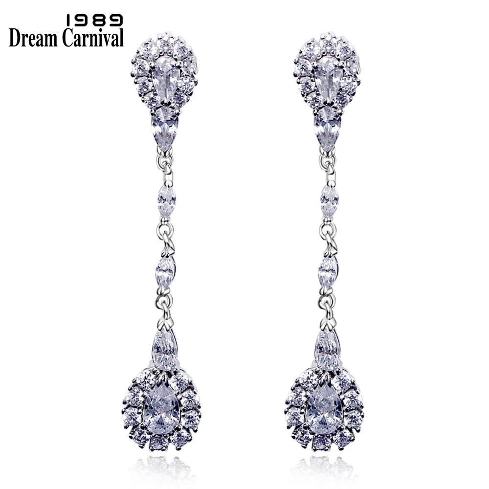 

DreamCarnival 1989 New Sterling Silver Timeless Designs White Zircon Wholesales Gifts Orecchini Long Drop Earrings SE07492