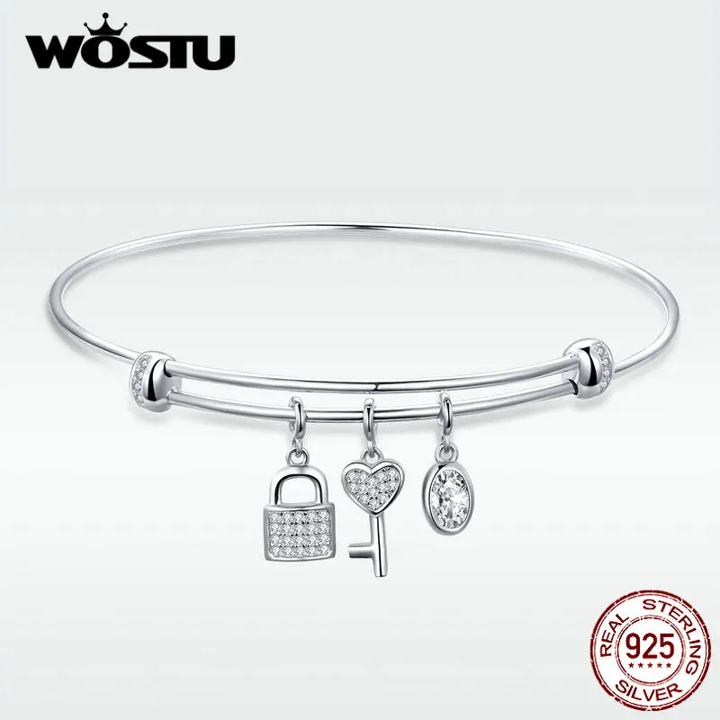 

WOSTU Silver Lock Key Snake Chain Bracelet Hot Sale 100% Real 925 Sterling Silver Bracelet For Women Jewelry Gift DXB119