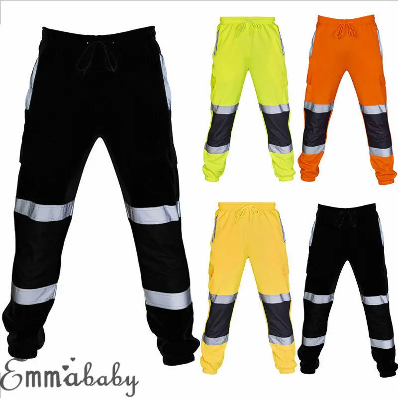 

Mens Slim Fit Bottoms Skinny Jogging Joggers Sweatpants Workout Trousers Reflective Fluorescent Stripe Safety Work Clothes