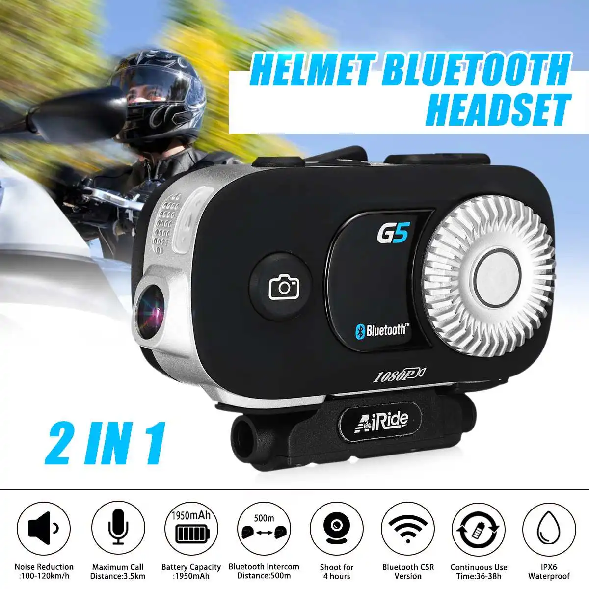 

G5 3500M bluetooth Motorcycle Camera Helmet Headset Intercom Communication For 8 Riders Talk at same time Intercom with Headset