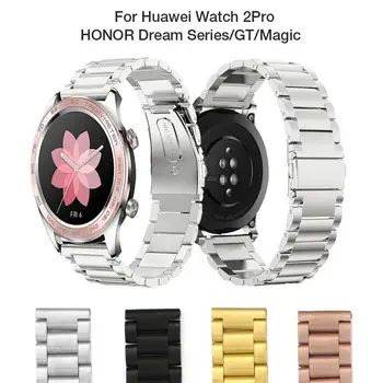 

22MM Three Beads Bracelet Stainless Steel Watch Band Strap For Huawei Watch 2 Pro/HONOR Dream Series/GT/Magic Replacement Strap