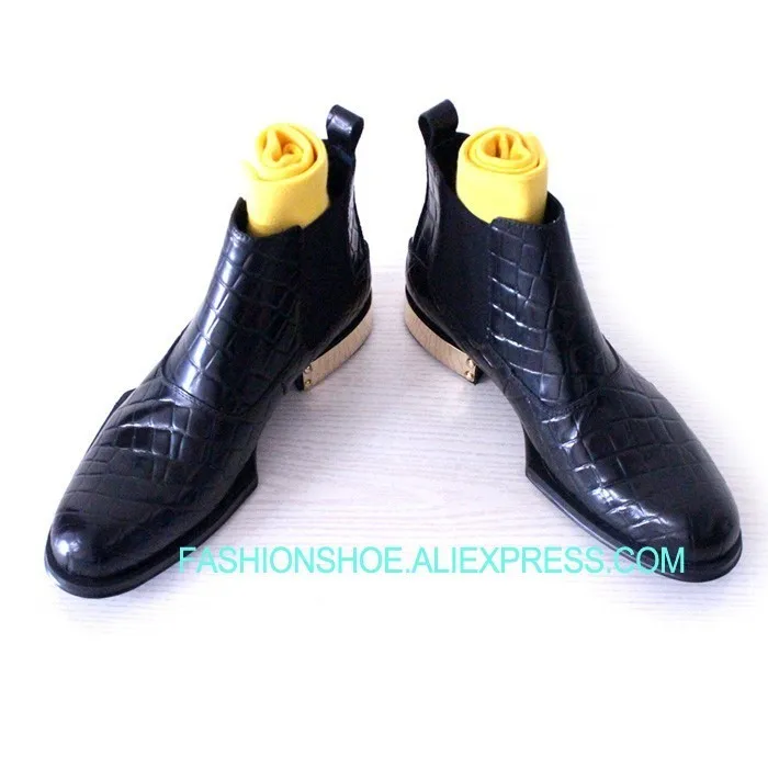 

High Quality Full Grain Leather Metal Heel Short Boots Fashion Fall Winter Mens Handmade Boot