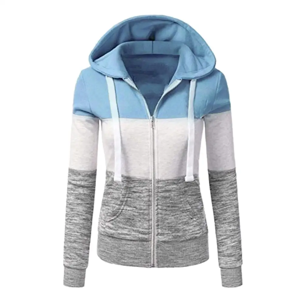 

2019 Autumn Women Sweatshirt Hooded Zipper Assorted Color Coat Long Sleeve Plus Velvet Warm Fashion Casual Sport Wild Sweatshirt