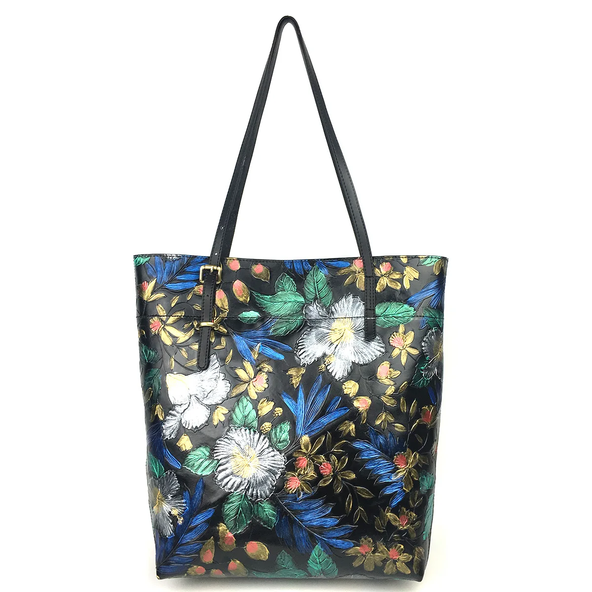 

High Quality Genuine Leather Women Handbag Large Capacity Tote Bags Luxury Floral Pattern Real Cowhide Messenger Shoulder Bag