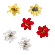 Пластиковые орнаменты из искусственных цветов Poinsettia блестящий цветок для рождественской елки новогодние Свадебные украшения 6 см