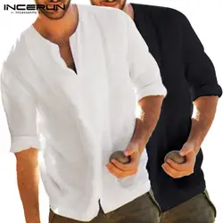 INCERUN Ретро Для мужчин рубашки футболки с длинным рукавом осень мужской футболки свободный крой Camisas сорочка мужской одежды