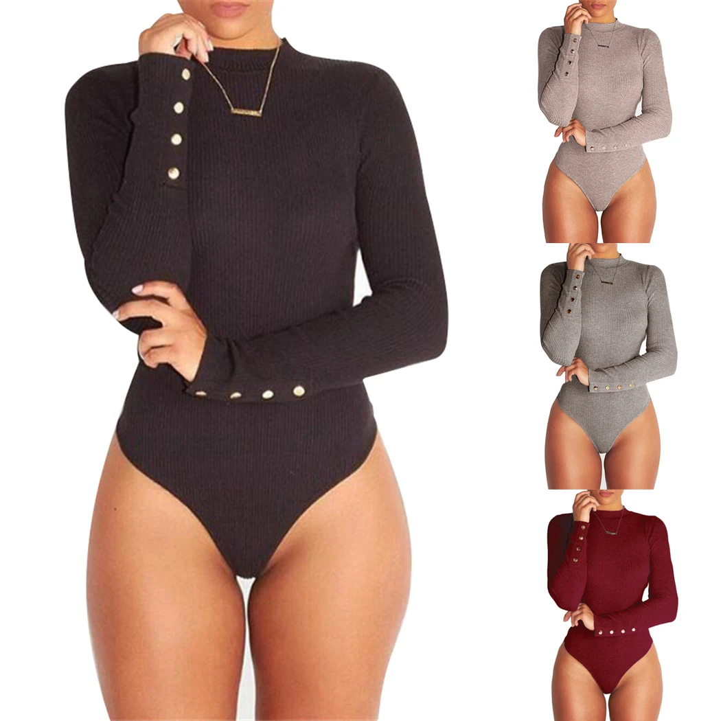 Женский Облегающий комбинезон с высоким горлом и длинным рукавом|playsuit body|fashion