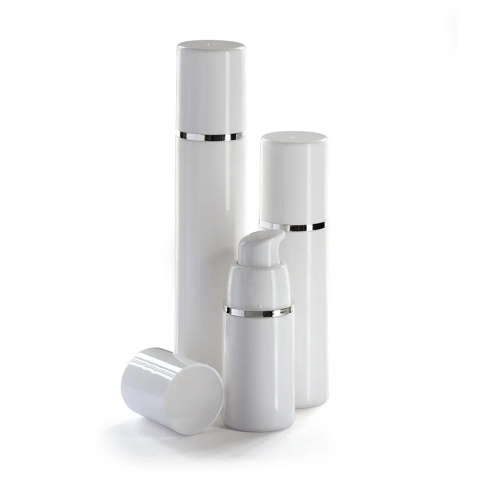 

50pcs/lot Empty 15ml 30ml 50ml PP Airless Bottles White Airless Vacuum Pump Lotion Bottle with Silver Line Cosmetic Packagings