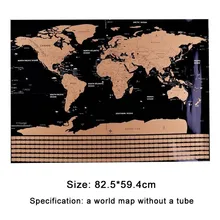 Carte du monde adhésive murale, autocollant décoratif à personnaliser, planisphère de voyage à gratter, couleur noire, sans tube, 82,5x59,4 cm,