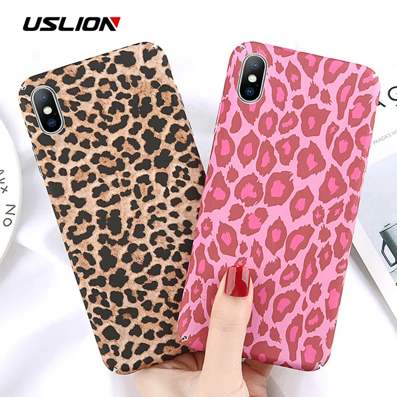 

USLION Case For iPhone 7 Plus XR Xs Retro Leopard Print Phone Cover Fundas For iPhone XS Max X 8 7 6 6S Plus Hard PC Cases Coque