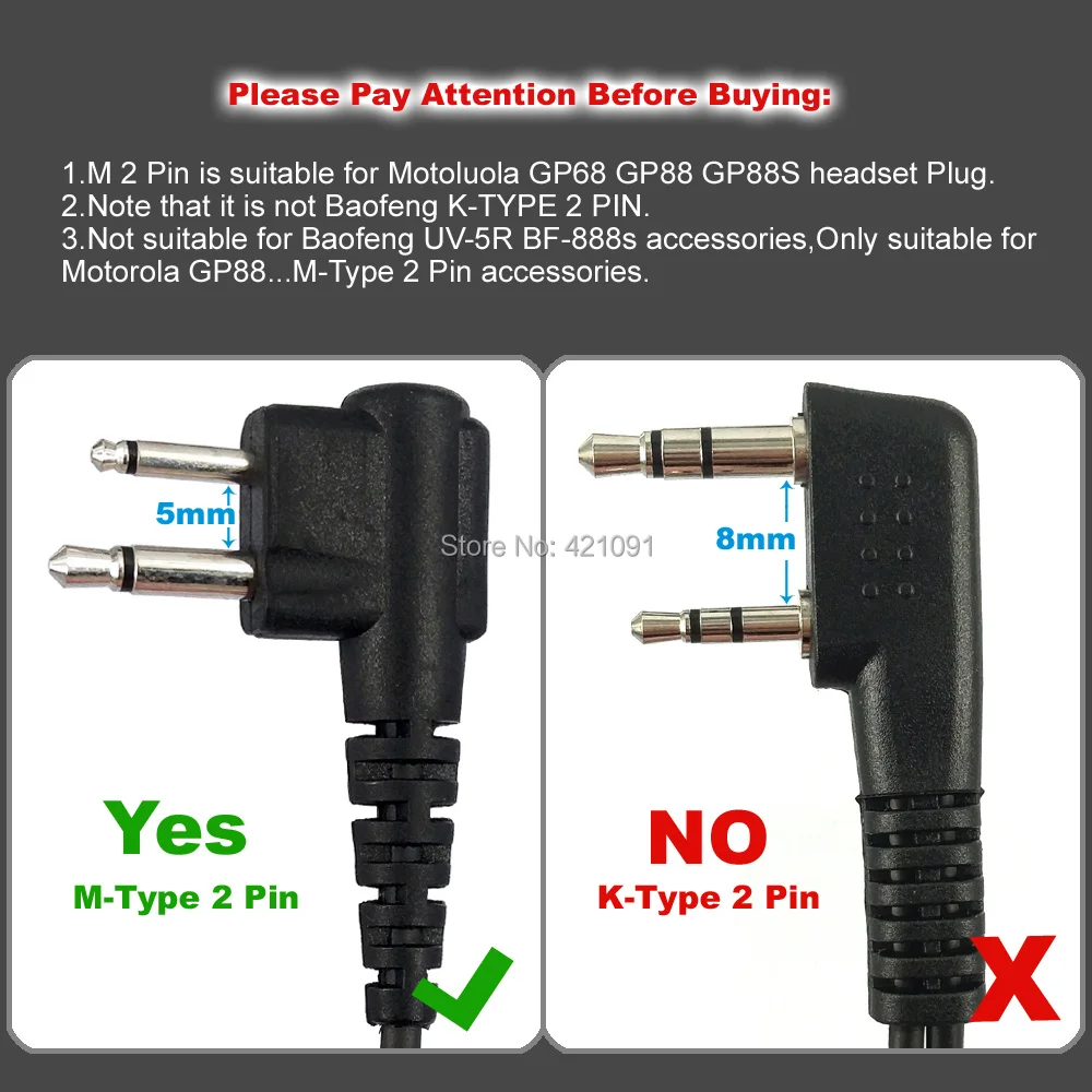 Рация Baofeng UV 9R Plus адаптер для M типа 2 Pin Подходит раций Motoluola GP88 гарнитура