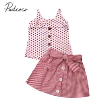 Детская летняя одежда топы без рукавов в горошек с оборками для маленьких девочек; платье в полоску с бантом и юбка комплект из 2 предметов пляжный костюм; От 1 до 6 лет