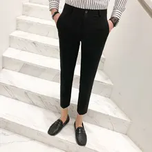 Мужские клетчатые брюки Xia Fashion Xinkuan мужские семь частей в западном стиле брюки секция Молодежная эластичная манжета Серый