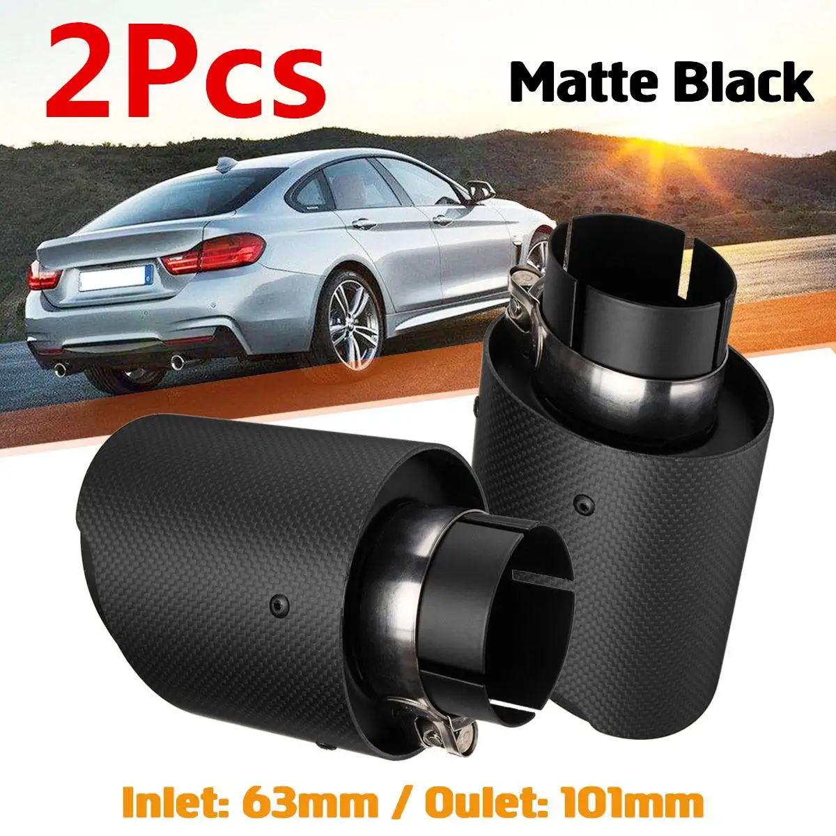 

2Pcs Universal 63-101mm Car Carbon Fiber Exhaust Rear Muffler Tip Pipe Car Rear Tail Throat Liner Accessories Matte Straight
