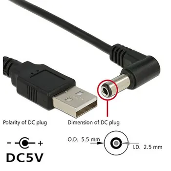 

Zihan 10pcs/lot 80cm USB 2.0 A Type Male to Right Angled 90 Degree 5.5 x 2.5mm DC 5V Power Plug Barrel Connector Charge Cable