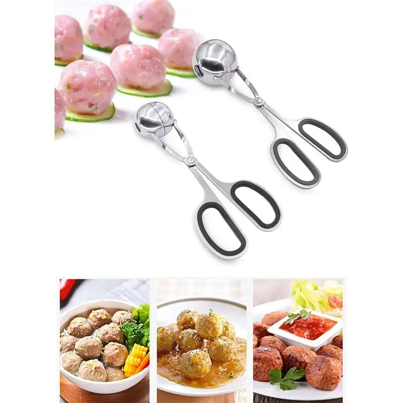 2 PCS Stainless Steel Meat Baller Tongs Cake Pop Meatball Maker Ice Tongs Cookie Dough Scoop for Kitchen