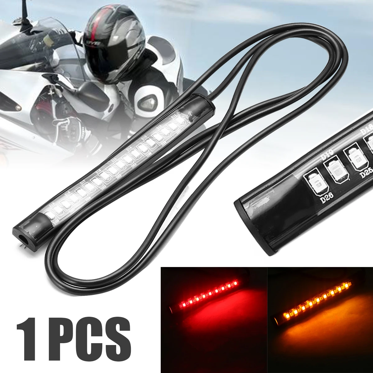 Treyues 1pc Universal Motorcycle Flexible Brake Tail Stop Light LED Turn Signal License Plate Strip Lamp |