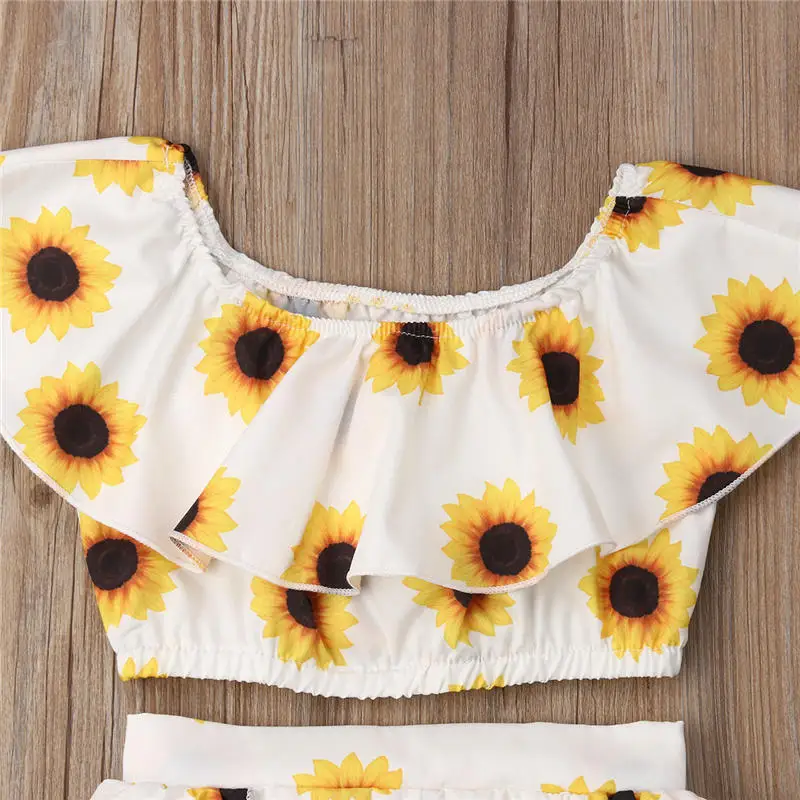 Toddler Kids Baby Girl Sunflower Crop Tops+Shorts Dress 2PCS Outfits Set Sunsuit