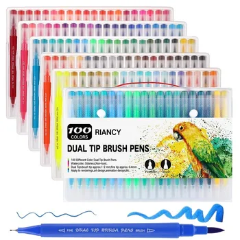 

1 Set Colors Fine Liner Drawing Painting Watercolor Markers Pen Art Dual Tip Brush Pen School Supplies Stationery 04371