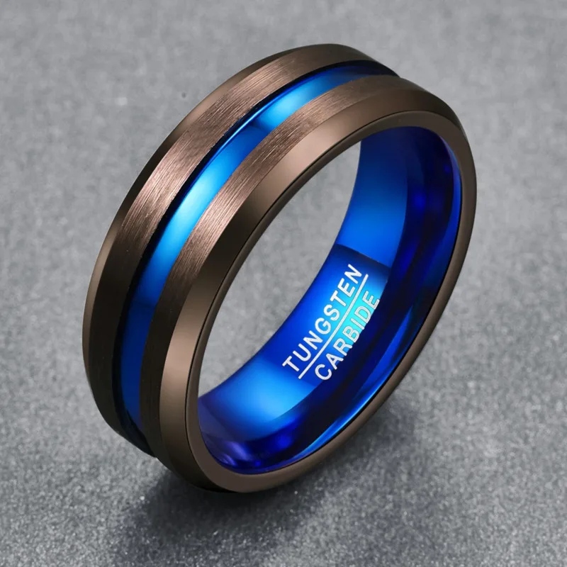 Коричневый синий цвет мужские женские кольца 8 мм ширина карбида вольфрама пара Anillos обручальные кольца