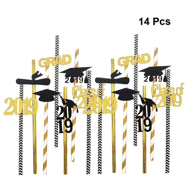 

14Pcs/Pack Creative Paper Straws Chic Graduation Decorative Paper Pipettes Disposable Tableware For Dinner Party Graduation