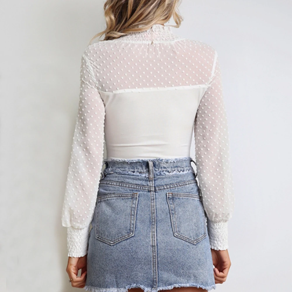 TTOU الصلبة موك الرقبة شبكة شير نحيل أسود ارتداءها النساء 2018 الخريف طويلة الأكمام مثير الجسم مكتب الإناث الأساسية ارتداءها