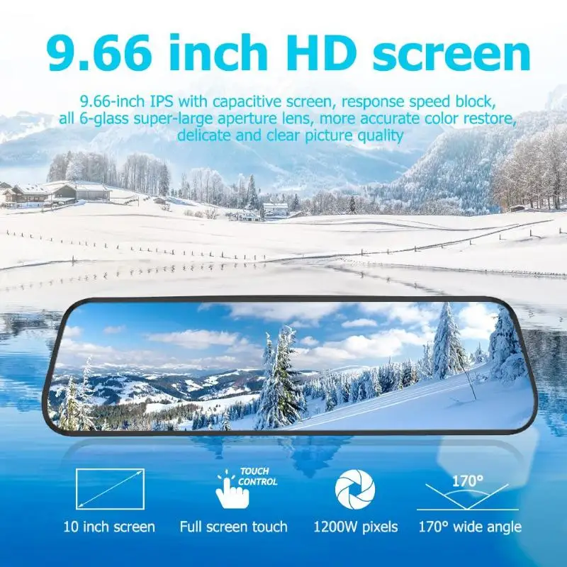 

9.66 Inch Dual Lens Car Dash Cam 1080P FHD Car Rearview Mirror DVR Camera 2.5D Full Screen Display Front and Rear H.264 DVR