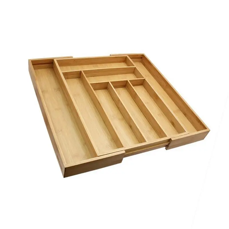 

Natural Wooden Drawer Storage Box Retractable Organizer retractable western tableware Box for Utensils Tableware