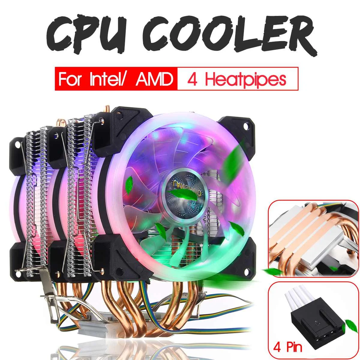 4pin двойной башня Процессор кулер 6 тепловые трубки RGB светодиодный Процессор Вентилятор охлаждения радиатора для Intel 775/1150/1151/1155/1156/1366 для AMD разъем