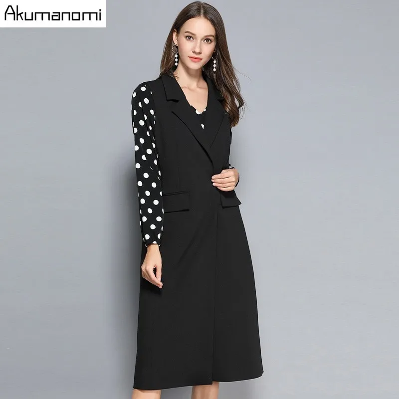 

Autumn Long Vests Women Clothing Turn-down Collar Pocket Button Cacual Spring Dress Coats Plus Size 5xL 4XL 3xl 2xl Xl L M