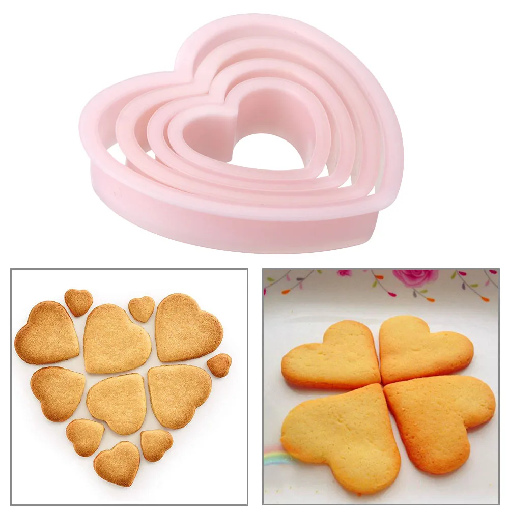 

4Pcs/set Decorating Tools Love Heart Shape Cake Decorating Moulds Stamp SugarCraft Fondant Cake Cookie Cutter DIY Biscuit