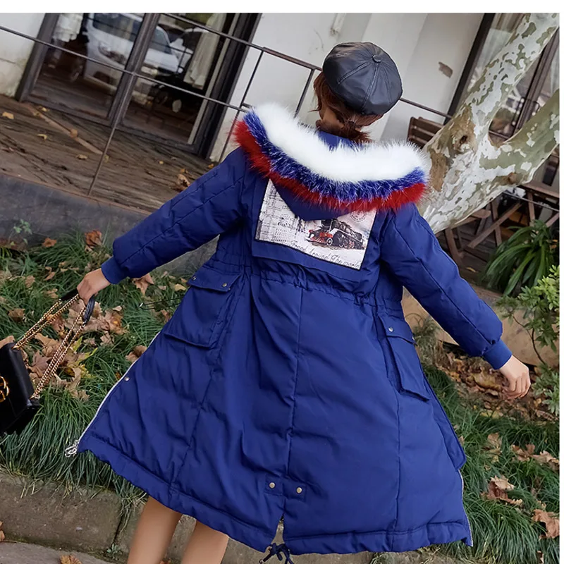 Épais Femmes Chaud D'hiver Long Pour Bleu Tri P677 Hiver De Fourrure Capuchon Parka Survêtement Blue couleur Mode Paedded Manteau Col Femme À Veste t7Ftw