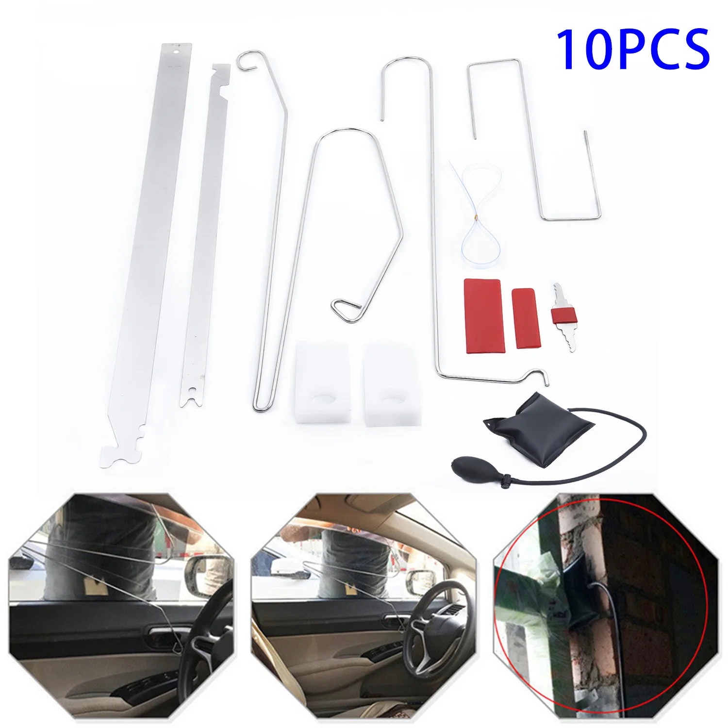 

10pcs Universal Car Door Key Lost Out Emergency Open Unlock Tool Set W/ Air Pump