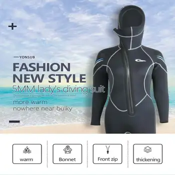 

Women's 5mm Diving Suit Thickened Hooded Winter Swimming Warm Clothes Cold-proof Anti-skid Snorkeling Bodysuit Surfing Suit
