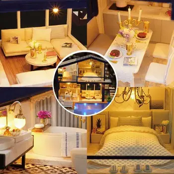 

Doll House Furniture Diy Miniature 3D Wooden Miniature Dollhouse Toys Model Wooden Toy Miniature Large Villa for Children gifts