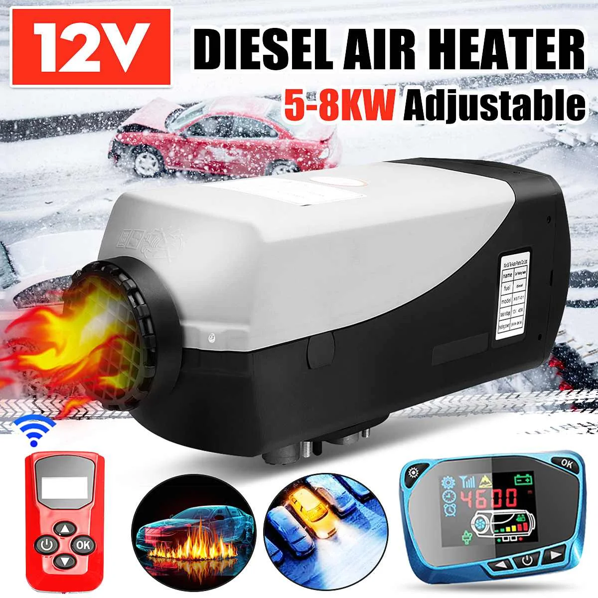 

Car Heater Adjustable 5-8KW 12V Air Diesels Heater Parking Heater With Remote Control LCD Monitor For RV,Motorhome Trailer,Boats