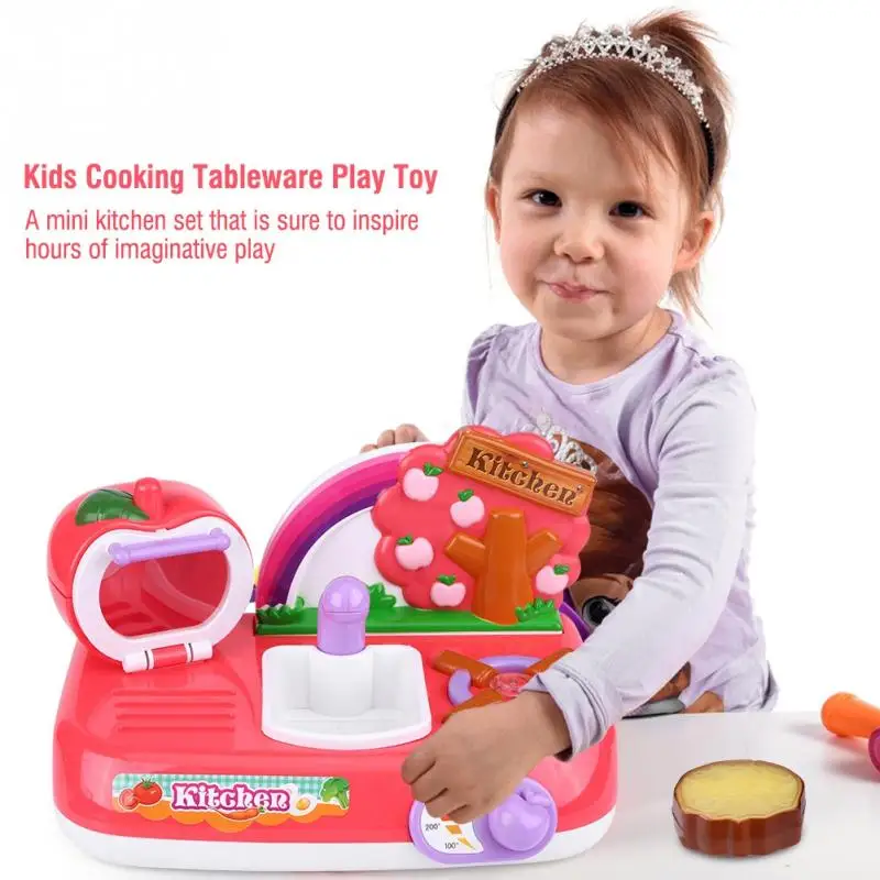 New Kids Miniature Kitchen Cookware Toys Children Playing Pretend Role Play Toy Light Sound