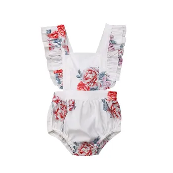

Summer Fashion Newborn Kids Baby Girls Short Sleeve Costume Ruffle Floral Romper Outfit New Hot Sale Baby Girl Clothes Cotton