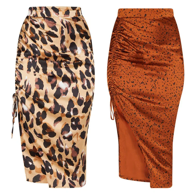 Пикантные юбки леопарда для женщин Высокая талия сбоку разделение кружево Up Bodycon юбка женская модная одежда s