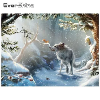

EverShine Wolf Diamond Painting Full Round Diamond Mosaic Cross Stitch Diamond Embroidery Sale Animals Pictures Of Rhinestones